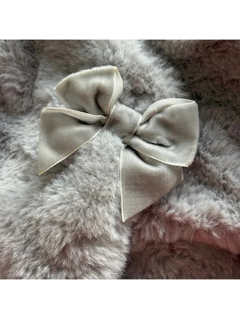 Matalan Girls Grey Faux Fur Coat 12-18 Months Satin Bow Holiday Jacket